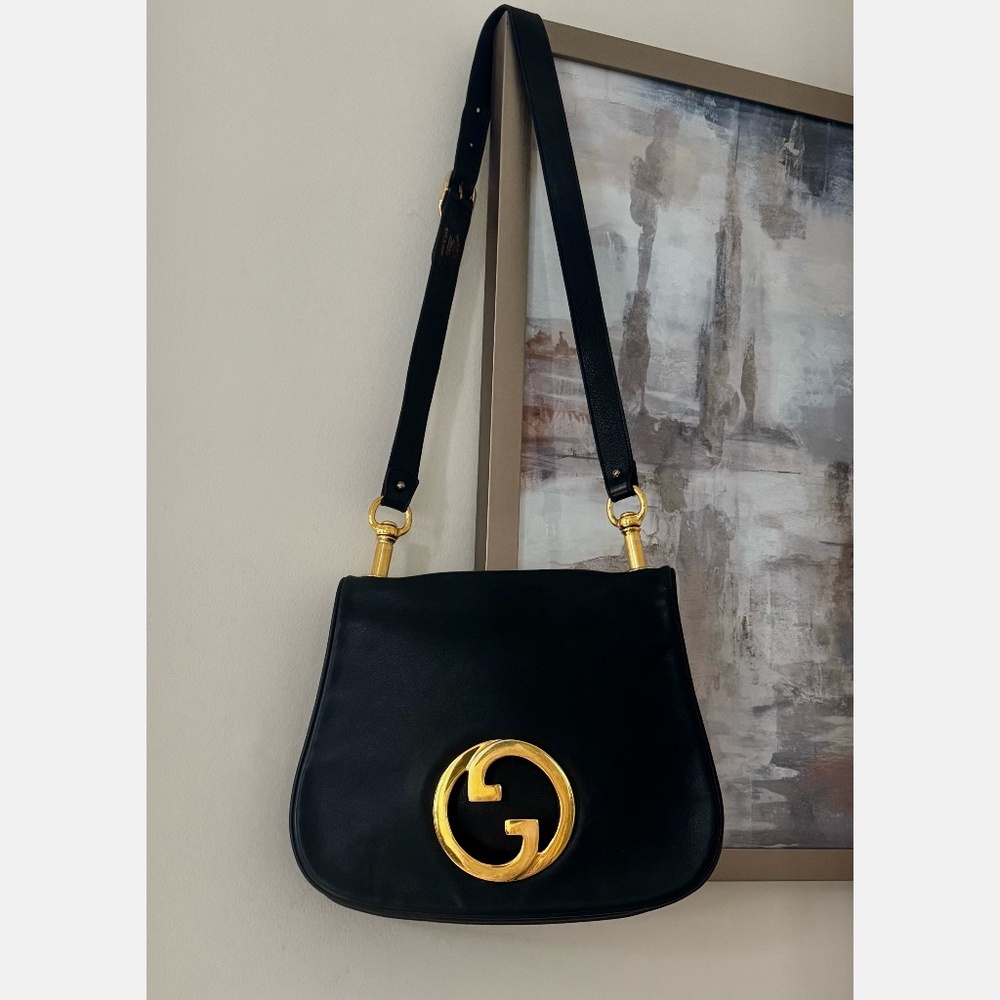 Certified Authentic Vintage Gucci Blondie Black Leather Flap Shoulder Bag, COA